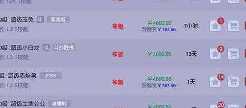 梦幻西游神兽价格表2025,超级 价格表 神兽